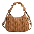 Braune Falten-Hobo-Tasche aus Leder mit Wolkengriff und silbernen Beschlägen - Khaki