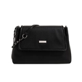 Black vintage shoulder bag with vertical pleated leather and silver metal plate detail - Black