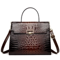 Dark brown crocodile embossed Kelly bag with golden lock and detachable shoulder strap - Brown