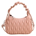 Borsa a mano in pelle matelassé rosa con manico a balze e dettagli in argento - Rosa