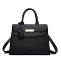Elegante borsa a mano nera in pelle martellata con dettagli dorati e tracolla - Nero