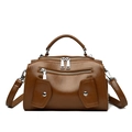Brown faux leather Boston bag with silver zippers and adjustable shoulder strap - Yellow