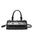Borsa a baguette nera alla moda con borchie argentate e tracolla rimovibile - Nero