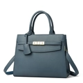 Borsa a mano blu navy in pelle a grana di litchi con chiusura a scatto dorata - Blu