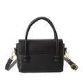 Elegante schwarze Handtasche mit Litschimaserung, matten Perlen und goldener Hardware - Schwarz