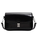Borsa a tracolla squadrata in pelle PU nera lucida con elegante fibbia in argento - Nero