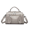 Gray faux leather crossbody bag with silver zippers and textured lychee pattern - Gray