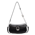 Fashionable black faux leather underarm bag with silver buckle and chain strap - Black
