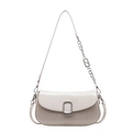 Chic ivory soft leather shoulder bag with silver chain strap and metal buckle accent - Beige Grey