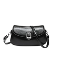 Minimalistische schwarze Lackleder-Achseltasche mit silberner Schnalle und Gurt - Schwarz