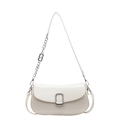 White minimalist leather shoulder bag with bold silver metal buckle and chain strap - White