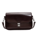 Borsa a tracolla in pelle marrone scuro con fibbia rettangolare in metallo argento - Marrone
