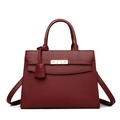 Chic burgundy leather tote bag for women with gold lock and detachable shoulder strap - Burgundy