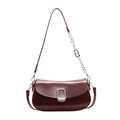 Chic burgundy soft leather shoulder bag with vintage silver chain and oval buckle - Red