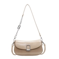 Chic beige soft leather underarm bag with silver chain strap and metal buckle detail - Khaki