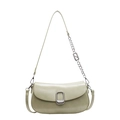Olive green faux leather baguette bag with silver chain and metal buckle detail - Green