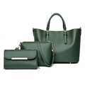 Ensemble de 3 sacs pour femmes vert foncé en cuir synthétique avec détails dorés chic - Vert