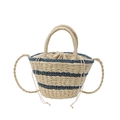 Grande borsa a secchiello in paglia intrecciata a strisce blu per vacanze estive - Blu