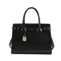 Borsa tote nera lucida con hardware dorato e logo di moda per le donne - Nero
