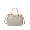 Borsa tote beige in finta pelle con hardware dorato e tracolla versatile da donna - Bianco