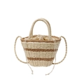 Grande borsa tote in paglia intrecciata a mano con strisce crema e fodera con coulisse - Bianco