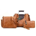 Ensemble de 3 sacs cabas marron avec sac bandoulière et pochette en similicuir grainé - Brun Foncé