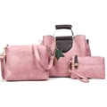Juego de 3 bolsos de piel rosa con bolso tote, bandolera y cartera de mano chic - Rosa