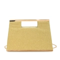 Elegant gold glitter evening clutch bag with metallic top handle and chain strap - Gold