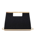 Sparkling black glitter square evening bag with elegant gold metal handle and chain - Black