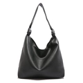 Borsa hobo minimalista in pelle nera con grande capacità e dettaglio a tracolla annodata - Nero