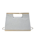 Silver glitter evening clutch bag with gold hollow handle and metal chain strap - Silver