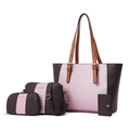 Set di quattro borse tote grandi da donna in pelle Saffiano rosa e marrone bicolore - Rosa Marrone