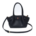 Retro black litchi leather bucket bag with gold hardware and adjustable strap - Black