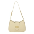 Elegante borsa a mezzaluna in pelle crema con fibbia dorata e tracolla - Giallo