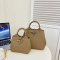 Khaki leather bucket bags with iconic bamboo buckle in large and small sizes - Small / Dark Khaki
