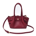 Deep red lychee textured leather tote bag with gold buckle and adjustable strap - Red