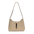 Sac hobo tissé beige avec garniture en cuir et bandoulière en chaîne métallique argentée - Kaki