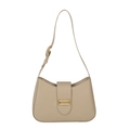 Elegante borsa hobo in pelle beige con chiusura dorata e tracolla sottile regolabile - Cachi