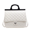 Borsa trapuntata bianca con manico in pelle verniciata nera e chiusura a cuore in metallo - Bianco