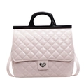 Borsa rosa in pelle verniciata trapuntata con chiusura a cuore e manico nero - Rosa