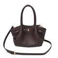 Deep brown vintage leather bucket bag with cloud-like pleats and golden metal buckle - Brown
