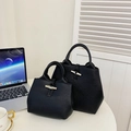 Set of large and small black lychee grain leather bucket bags with silver metal toggles - Small / Black