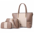 Conjunto de 4 bolsos marrón y beige con bolso tote grande, bandolera, cartera y tarjetero - Caqui