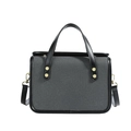 Bolso bandolera minimalista de lona gris con ribetes de cuero negro y remaches dorados - Negro
