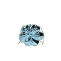 Sky blue flower acrylic evening bag with metallic chrome finish and gold chain strap - Blue