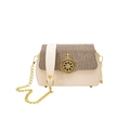Chic beige crossbody bag with sparkling sequin flap and crown metal emblem in gold finish - Khaki
