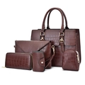 Braunes 5-teiliges Handtaschenset aus geprägtem Leder mit Tragetasche und goldenen Details - Krokodilmuster 5-teiliges Set / Braun