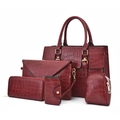 5-teiliges burgunderrotes Handtaschen-Set mit Krokodilleder-Prägung und Gold-Hardware - Krokodilmuster 5-teiliges Set / Burgunderrot