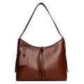 Bolso tote retro grande marrón oscuro con correa ancha y detalles de remaches - Marrón Amarillento