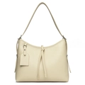 Bolso hobo blanco crema con nudos de cuero minimalistas en una elegante forma de media luna - Blanco Roto